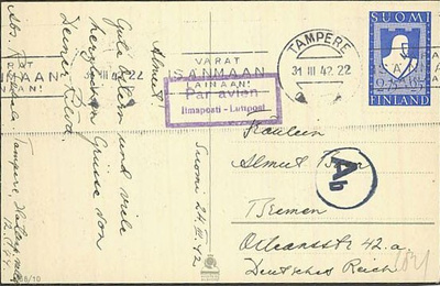 1941 aseveli lentokortti Saksaan 31.3.42