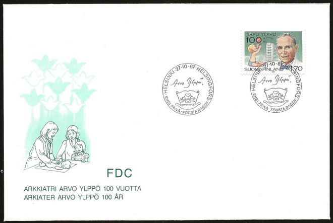 1987 FDC 1,70mk Arvo Ylppö 100v