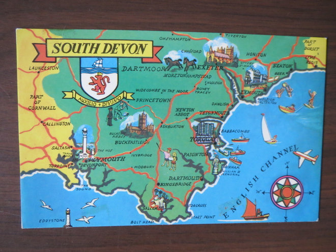 South Devon, England 1970-luku karttakortti