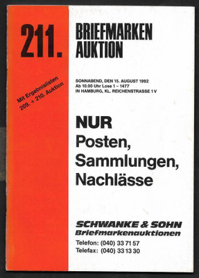 Huutokauppaluettelo - Schwanke & Sohn 15.8.1992