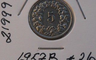 SVEITSI  5 Rappen  v. 1957B   KM#26  Circ