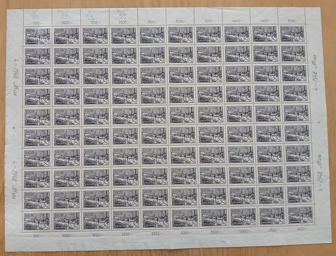 2.5.1942 Yleismerkkiarkki 50 mk ruskea, LAPE 259. **