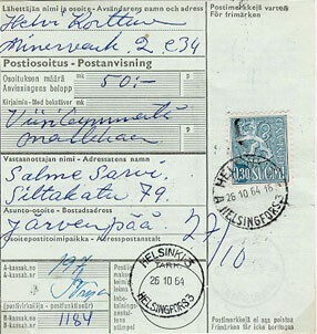M63 1963 30p sininen leijona postiosoituksella