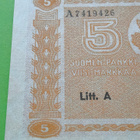 Litt.A 5 MARKKAA 1945 SUOMEN PANKKI A7419426 - pikkukuva 4