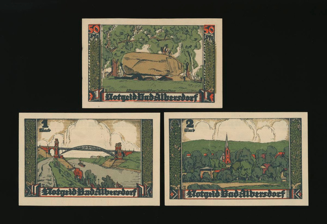 Saksa 50 Pfg, 1, 2 Mark, Bad Albersdorf 1922
