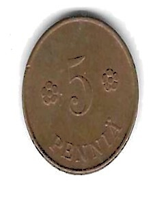 1922 5 PENNIÄ KOLIKKO KÄYTETTY
