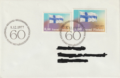 1977 Itsenäisyyden 60-vuotismerkkien FDC-kirje