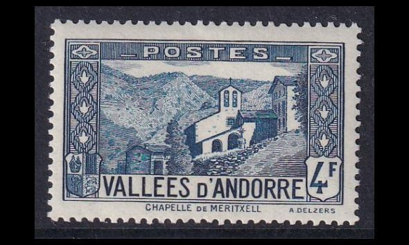 Andorra Fr 91 ** Maisema 4 Fr sininen (1942)