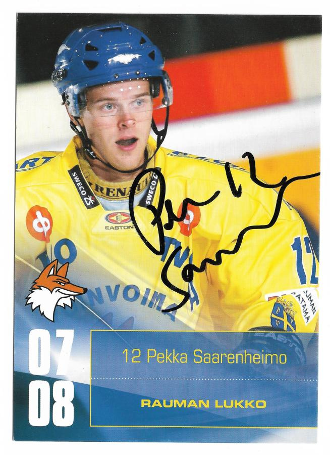 2007-08 Rauman Lukko Postikortti Pekka Saarenheimo nimmari