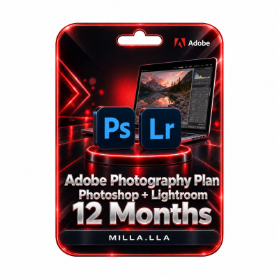 Adobe Photoshop + Lightroom 12 kk tilaus, lunastuskoodi