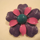Rintakoru kukka violetti fuksia maalattua peltiä USA vintage - pikkukuva 3