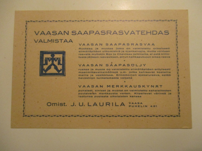 VAASAN SAAPASRASVATEHDAS J.U.LAURILA (K12-98)