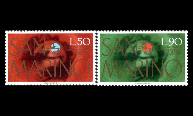 San Marino 1075-6 ** UPU 100v (1974)