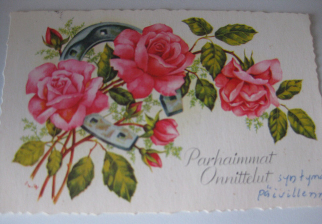 Vanha ruusupostikortti, v. 1959 kulkenut