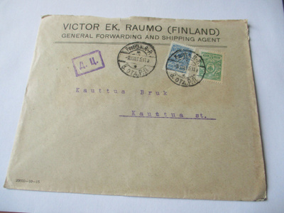 1915 Rauma pvl englanninkielinen laivameklarin sens kuori