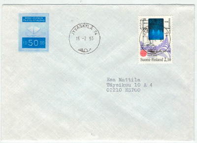 1992 teknologia 2,10 mk loitoleimainen kirje