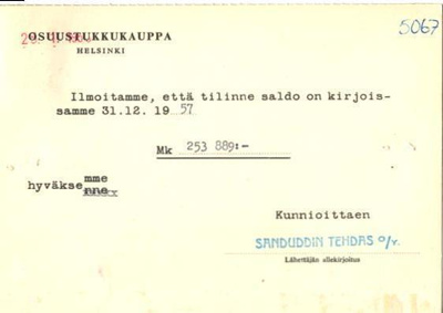 FIRMAKORTTI SANDUDDIN TEHDAS OY TAPANILA /MOSABACKA