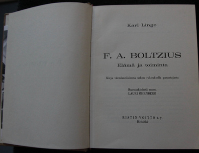 Karl Linge, F.A.Boltzius Elämä ja toiminta
