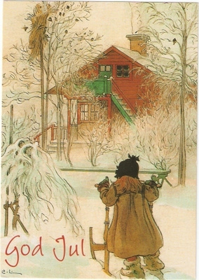 Carl Larsson : lapsi työntää potkukelkkaa.