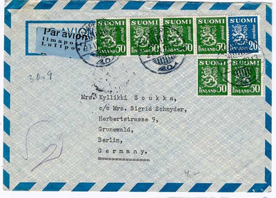 M30 1950 lentokirje Saksaan 1950