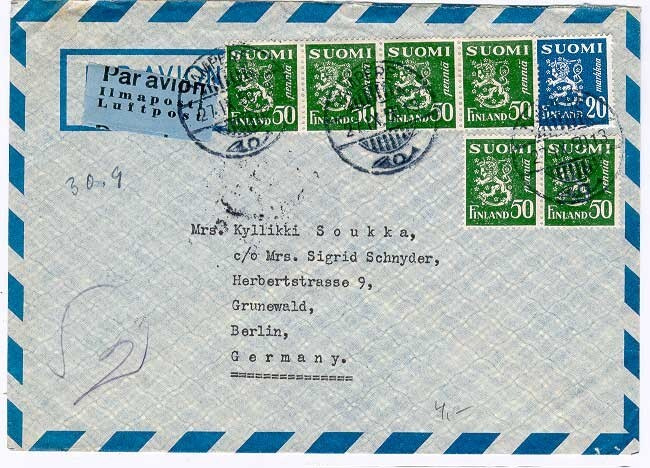 M30 1950 lentokirje Saksaan 1950