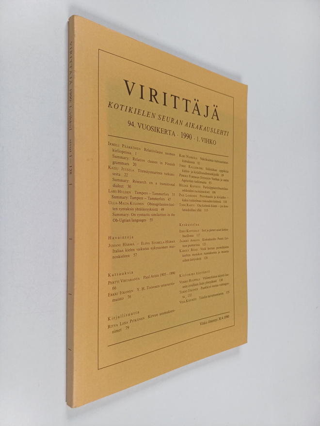 Virittäjä 1/1990 : Kotikielen Seuran aikakauslehti 94. vu...