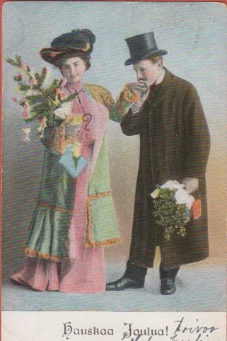 Pariskunta jouluna  - kulk v 1907 - kohopainettu