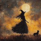 Halloween noita ja kissa, täysikuu - pikkukuva 1