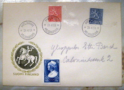 FDC-Yleismerkit 24.4.54 15mk 25mk (101)