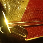VINTAGE KÄÄRMEEN NAHKA CLUTCH. HIENO. PUNA - BEESI - pikkukuva 5