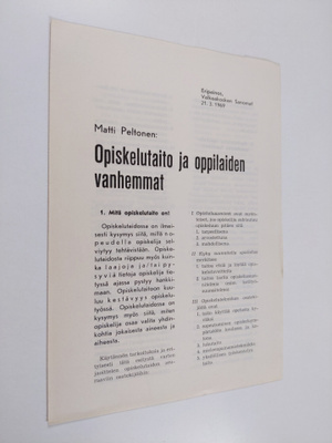Matti Peltonen : Opiskelutaito ja oppilaiden vanhemmat