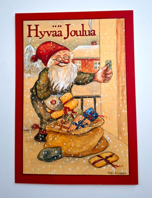 "Joulupukki jo ovella"-KULKEMATON JOULUKORTTI