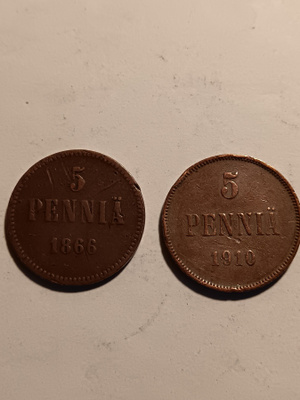 5 penniset 1866 ja 1910