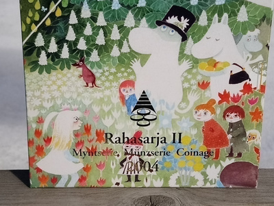 Muumi 3  sivuinen rahasarja + Kansi. Joukossa risuraha.
