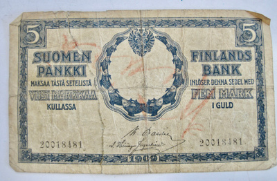 5 mk 1909 Punaisten Väärä Raha?