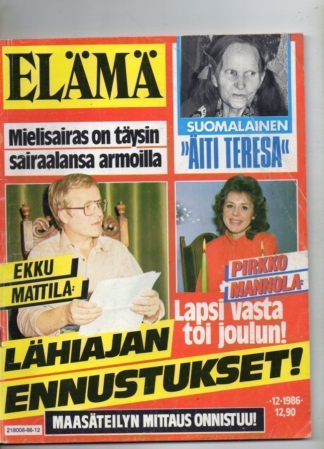 Elämä n:o 12 1986 Pirkko Mannola. Ekku Mattila. Urpo Puhakka