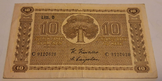10mk seteli 1939.