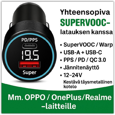Pikalataus / SuperVooc-autolaturi + latausjohto#30831