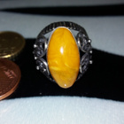 Vintage Honey egg Amber meripihka hopea sormus - pikkukuva 3