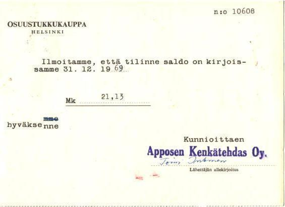 FIRMAKORTTI APPOSEN KENKÄTEHDAS OY MÄNTSÄLÄ