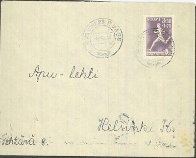1945 urheilu 3,50mk kirje 16.4.45