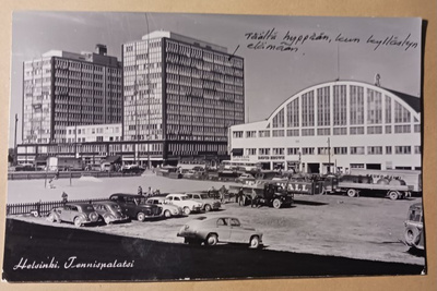 Helsinki, Tennispalatsi, Autotalo, linja-autoasema, p. 1961