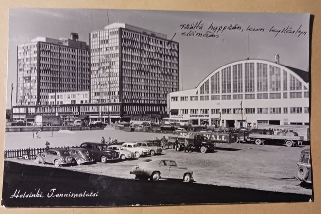 Helsinki, Tennispalatsi, Autotalo, linja-autoasema, p. 1961