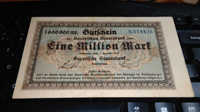 Germany Saksa 1 million Mark Bavaria 1923 VF+