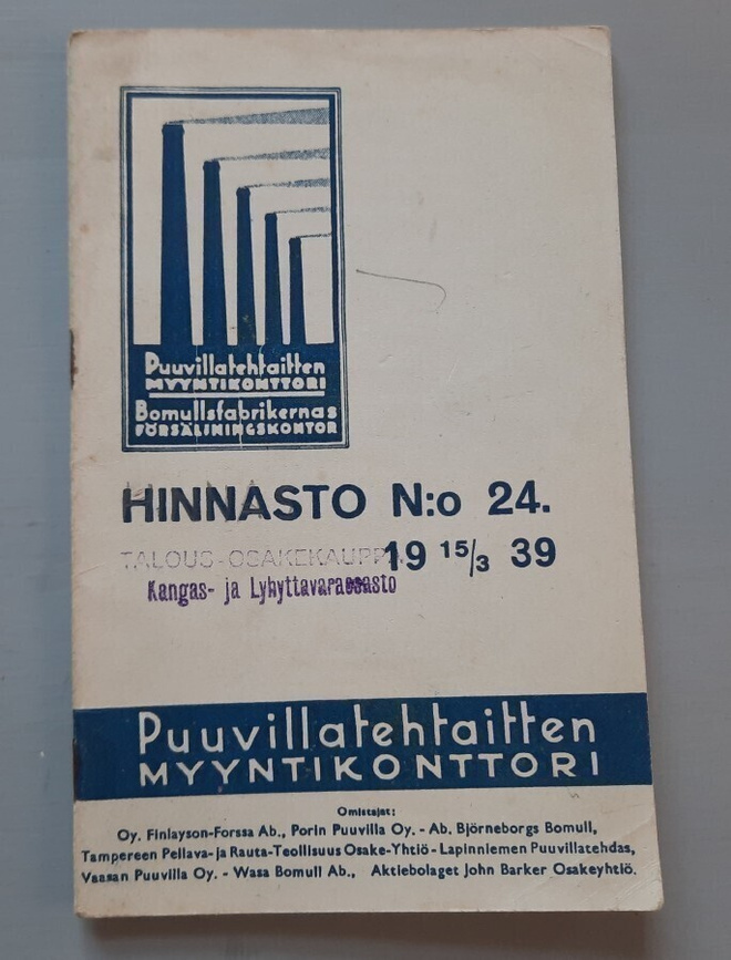 tehtaan hinnasto, Puuvillatehtaitten myyntikonttori -39
