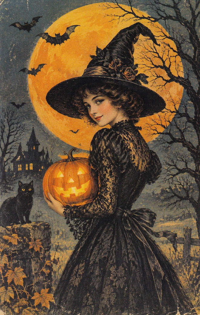 Halloween noidalla musta pitsimekko