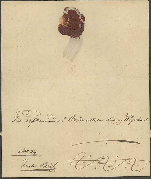 1852 sulkakirje Orimattilan kirkkoon
