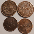 Kupari 5 p 1875 , 1908 ja kupari 10 p 1911, 1916. - pikkukuva 1