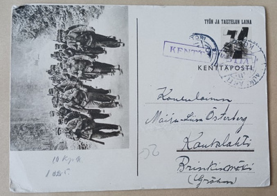 Osasto etenee reipasta marssia, Kenttäpostia 1941