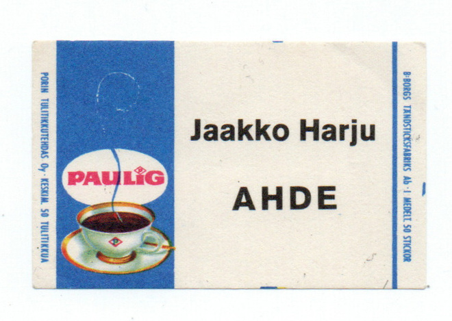 Porin Tulitikkutehdas. Jaakko Harju. Ahde